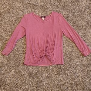 Mauve Pink Twist Front Long Sleeve Shirt